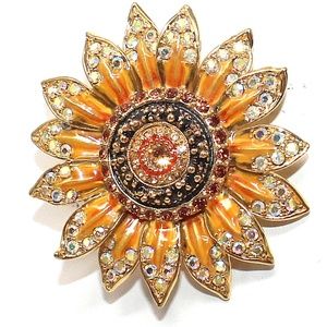 Signed Saint John Large Sunflower Rhinestone Brooch